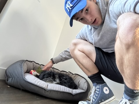 Sawyer with a small dog